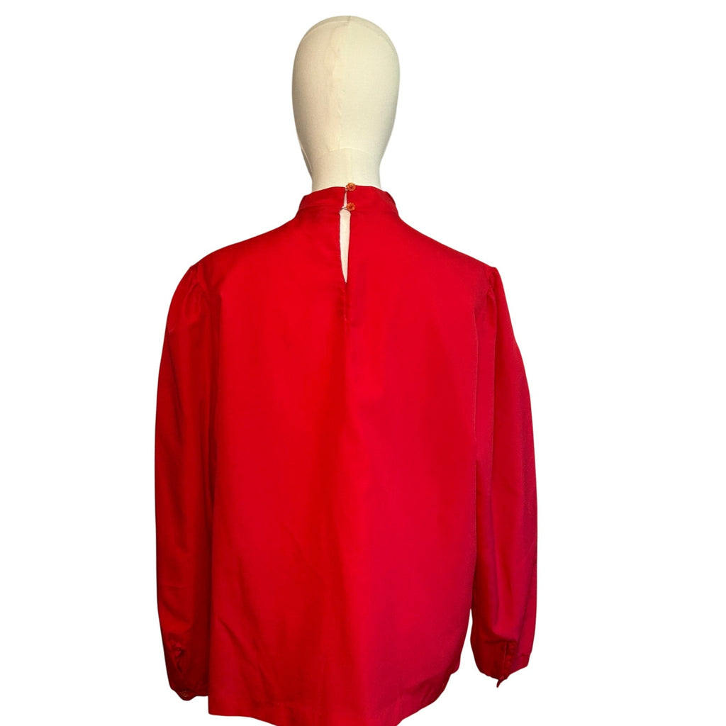 VTG 80s Claudia L Red Poinsettia Holiday Blouse Romantic Retro Twee Coquette