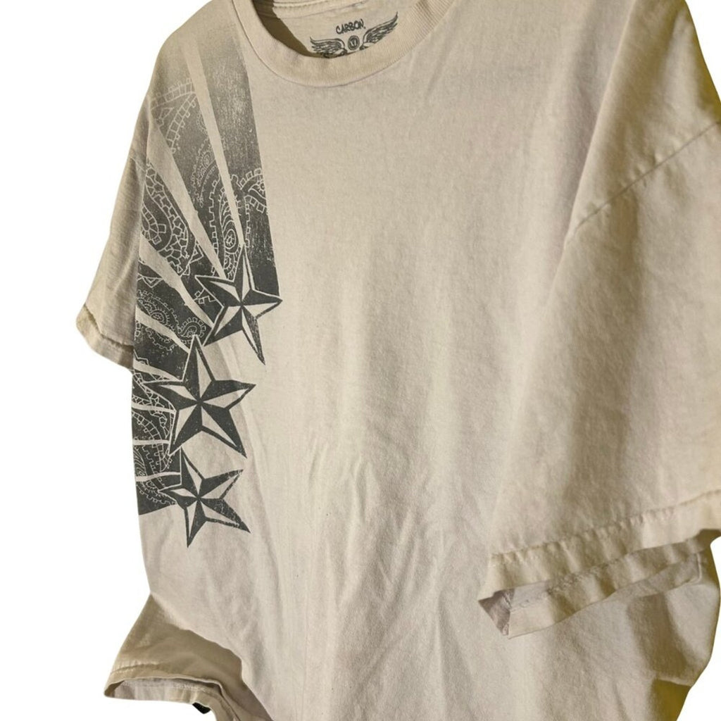 VTG Y2K Carbon Starburst Graphic Tee White Boxy Fit Streetwear XL Skater Grunge