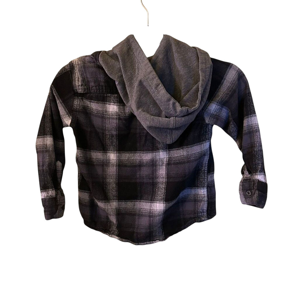 Wonder Nation Boys 8 Gorpcore Hooded Flannel Shirt Plaid Grunge Utility Layer