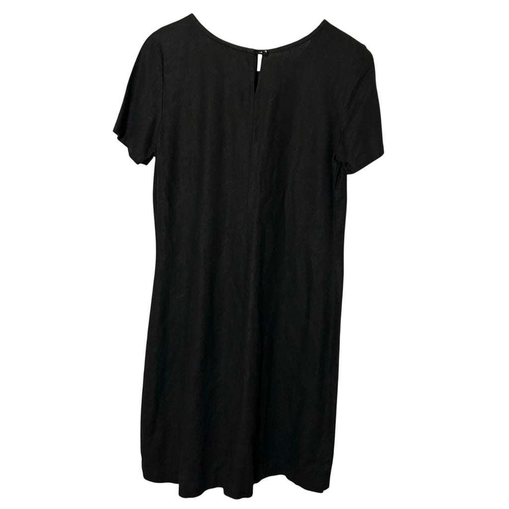 VTG Stonebridge Daisy Embroidered Shift Dress Black Sz 8 Linen Blend Whimsygoth