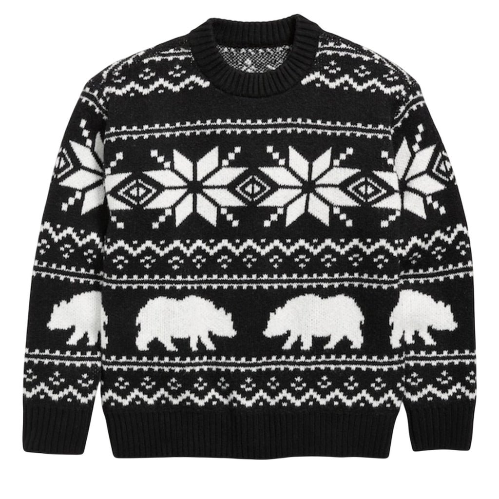 NWT Old Navy Boys Oversized Fair Isle Knit Sweater Bear Pattern Black White XXL