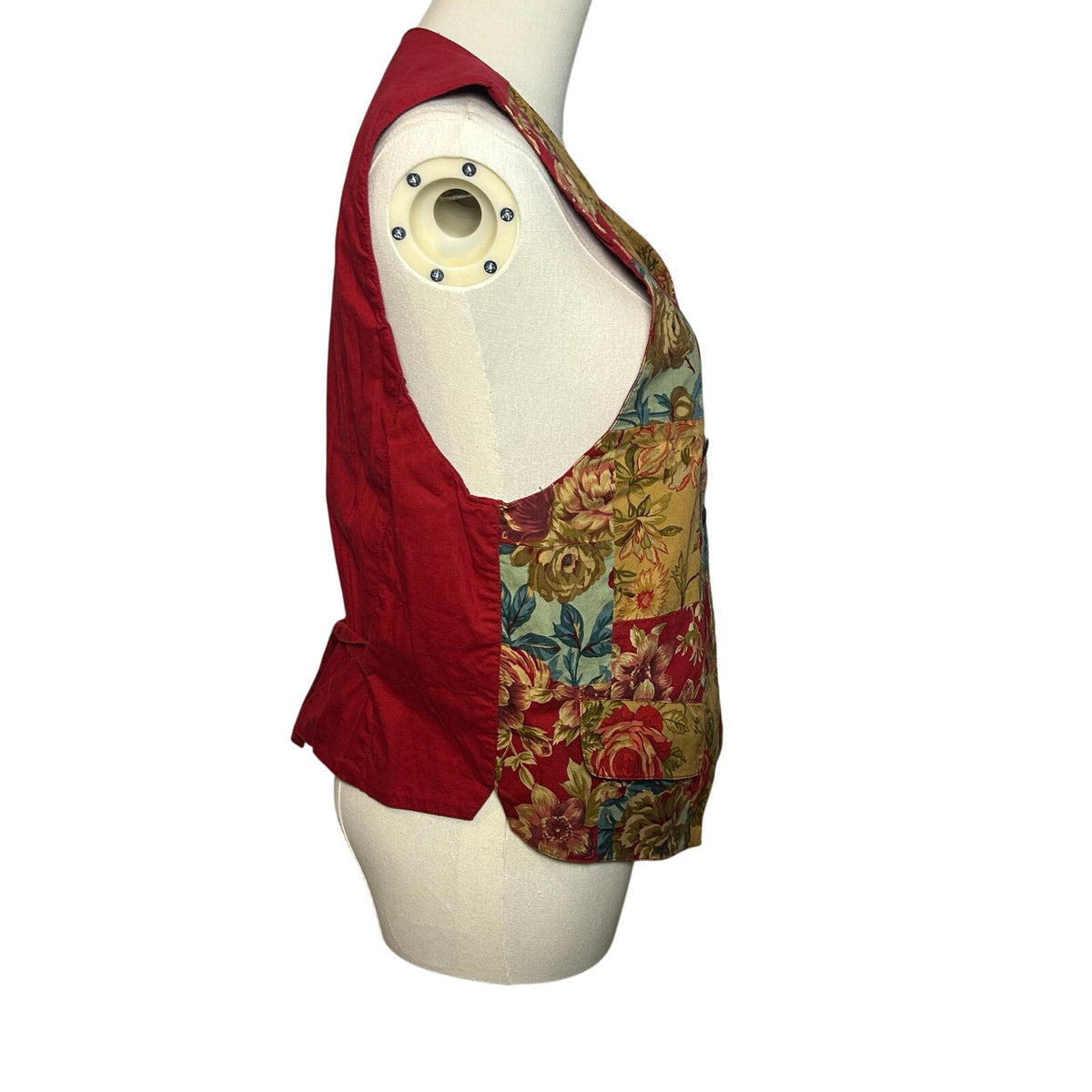 VTG 90s Lizsport Patchwork Floral Cotton Vest Pockets M Dark Academia Whimsygoth