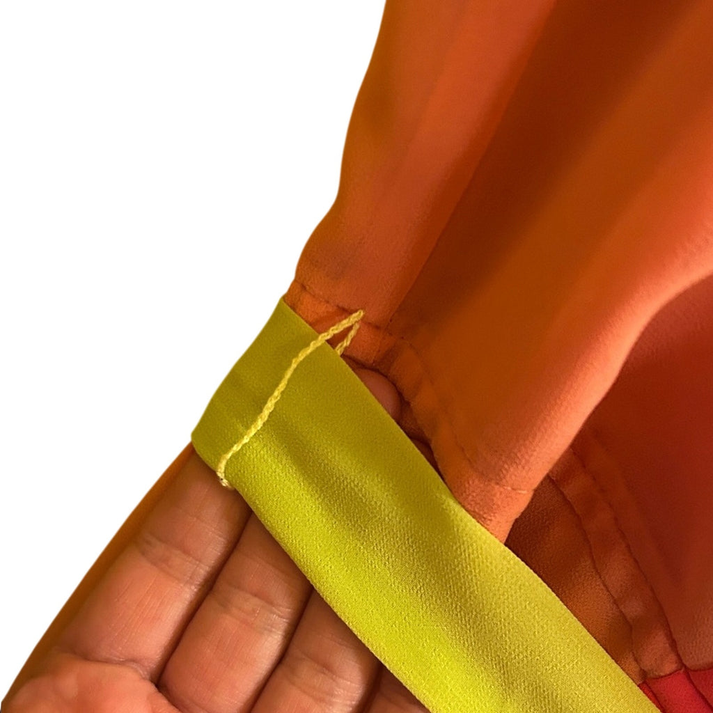 LOFT Colorblock Pleated Midi Dress Pink Coral Neon Green Belt 6 Preppy Retro