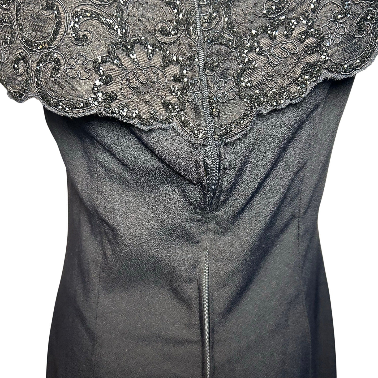 VTG 80s Niki Originals Cocktail Dress Black M Beaded Lace Archive Dark Romantic