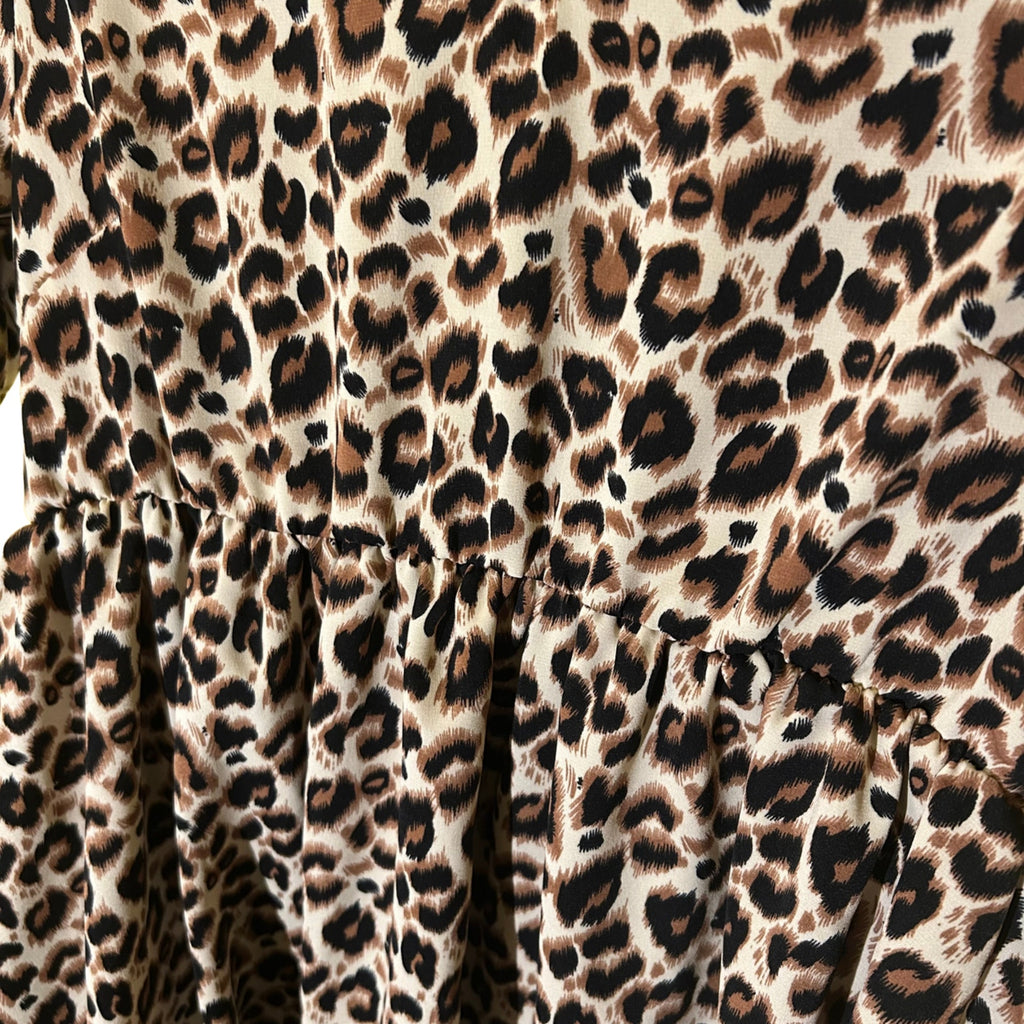 Cheetah Animal Print V-Neck Elastic Waist Mini Dress Medium Mob Wife Whimsygoth