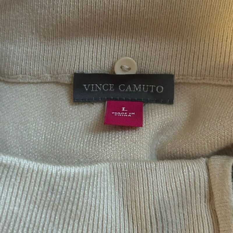 Vince Camuto Cozy Season Mixed Media Cardigan Jacket Quilted Sleeves Stone L NWT