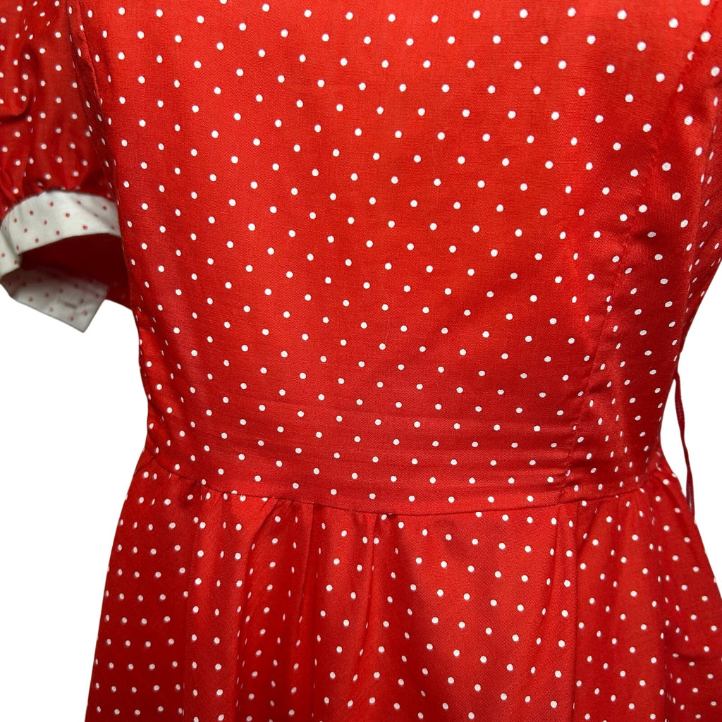 VTG 80s Red White Polka Dot Puff Sleeve Midi Dress