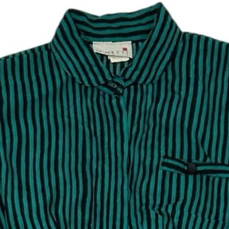 VTG 80s Scarlett Green Black Striped Rayon Midi Dress S Retro Boho Whimsigoth