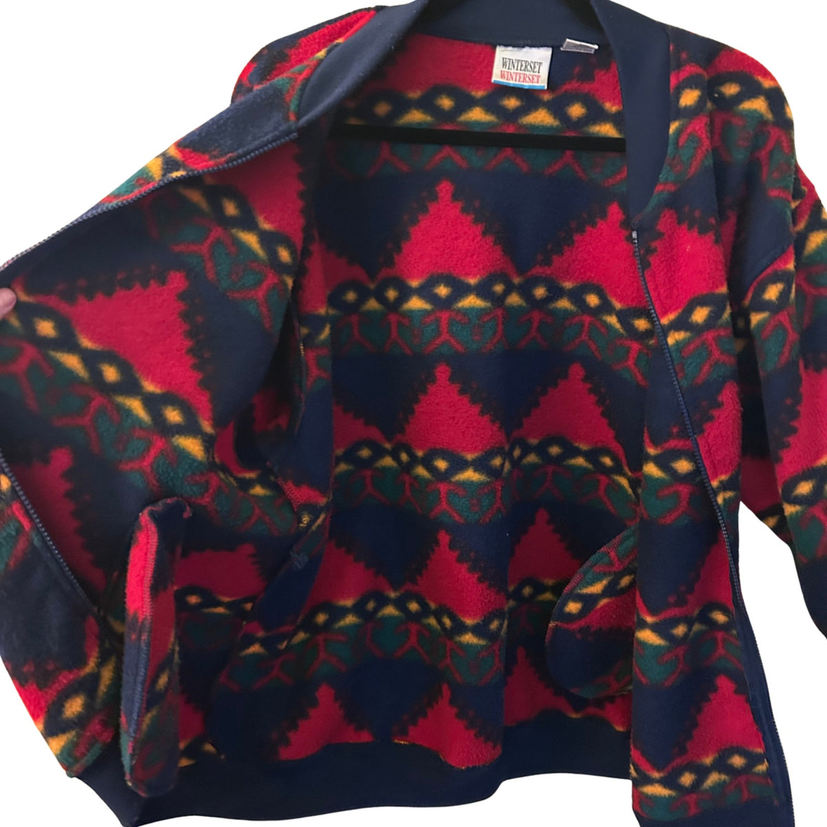 VTG Winterset Aztec Southwestern Fleece Zip Up Jacket Red Blue M Gorpcore Boho