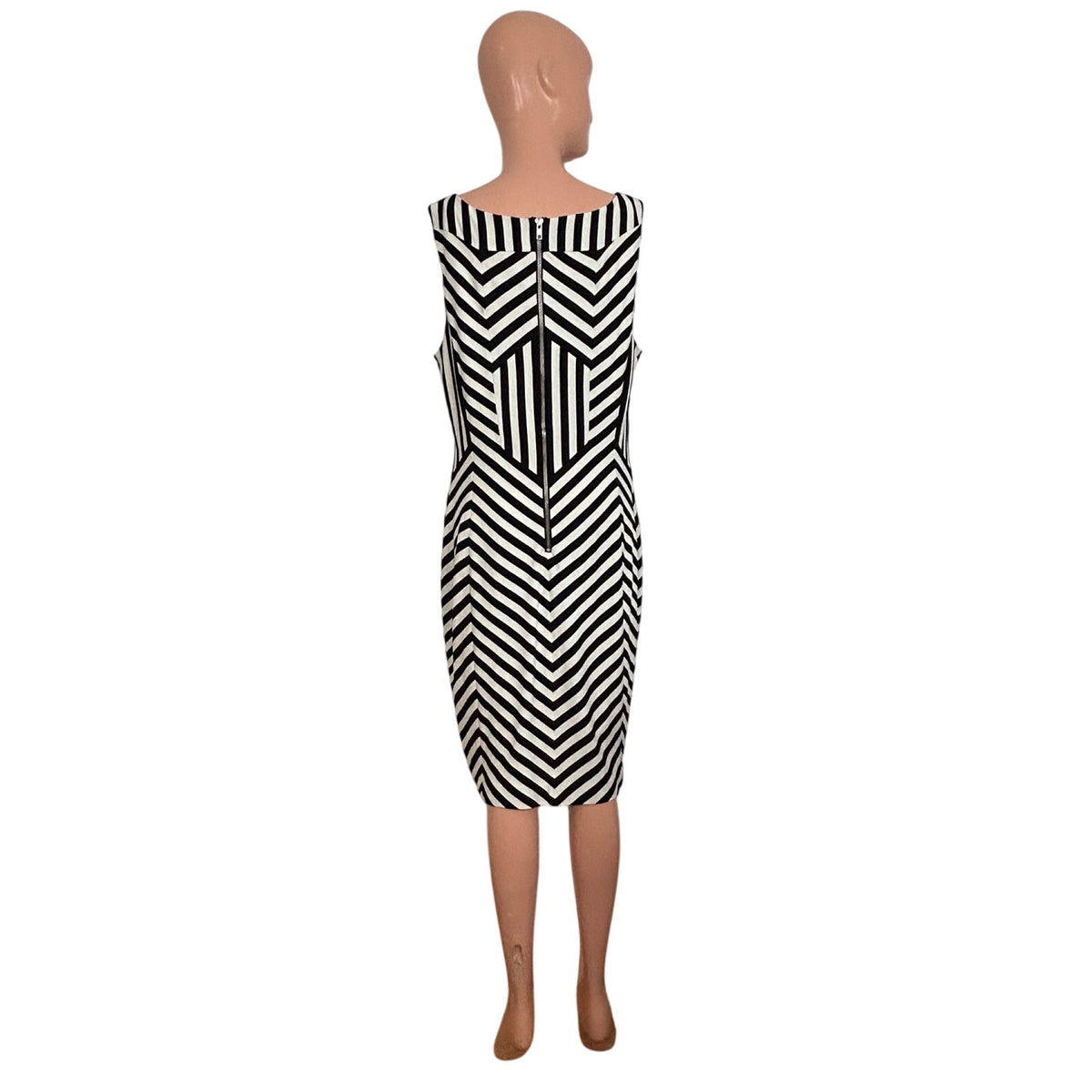 Vera Wang Black White Geometric Sleeveless Cocktail Dress 14 Goth Monochrome