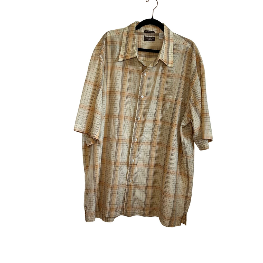 4XLT Attitude Brown Plaid Short Sleeve Casual Button Down Camp Shirt Big Tall