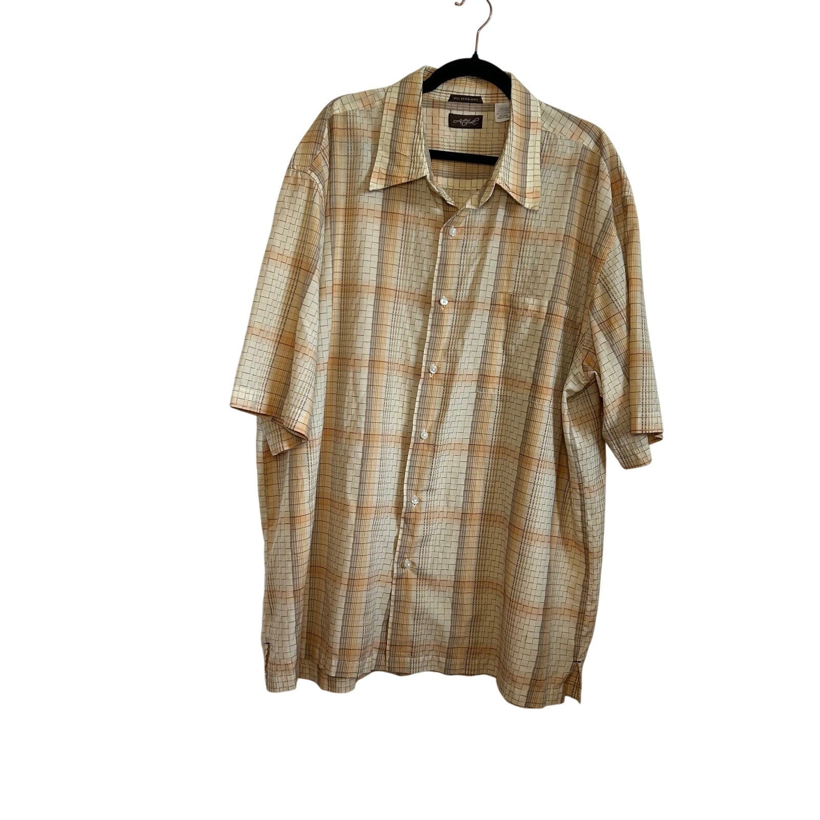 4XLT Attitude Brown Plaid Short Sleeve Casual Button Down Camp Shirt Big Tall