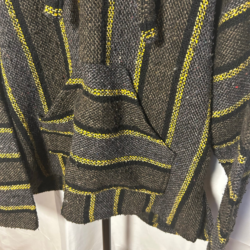 VTG Molina Baja Hoodie Charcoal Grey Yellow Striped Mexican Rug Hoodie Gorpcore