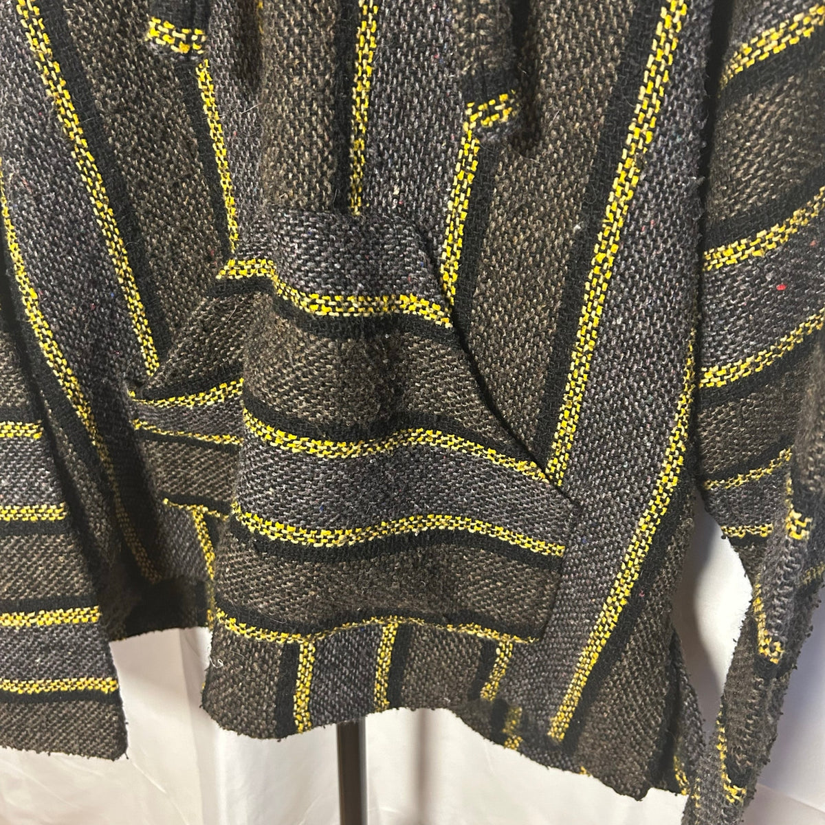 VTG Molina Baja Hoodie Charcoal Grey Yellow Striped Mexican Rug Hoodie Gorpcore