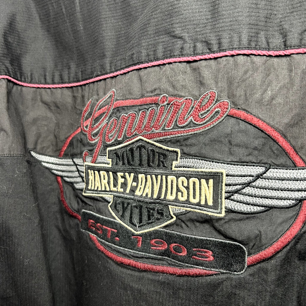Harley-Davidson L Black Embroidered Bowling Moto Snap-Collar Mechanic Shirt