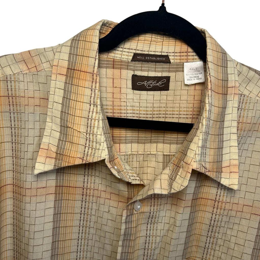 4XLT Attitude Brown Plaid Short Sleeve Casual Button Down Camp Shirt Big Tall