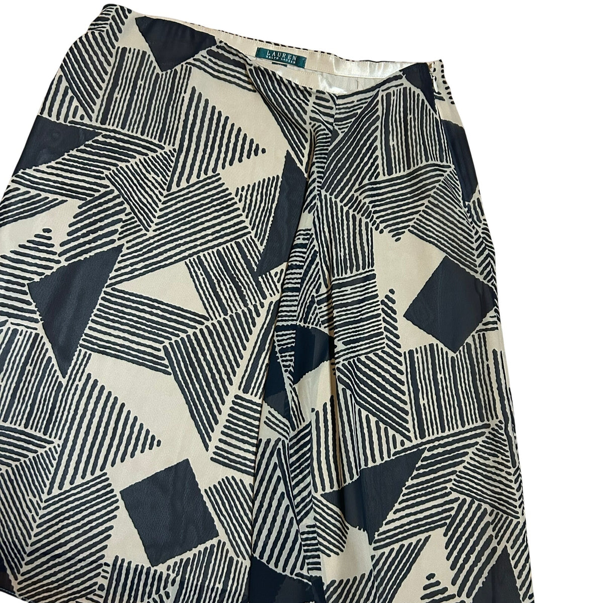 Lauren Ralph Lauren Geometric Print Georgette Skirt Size 10 Black Tan Abstract