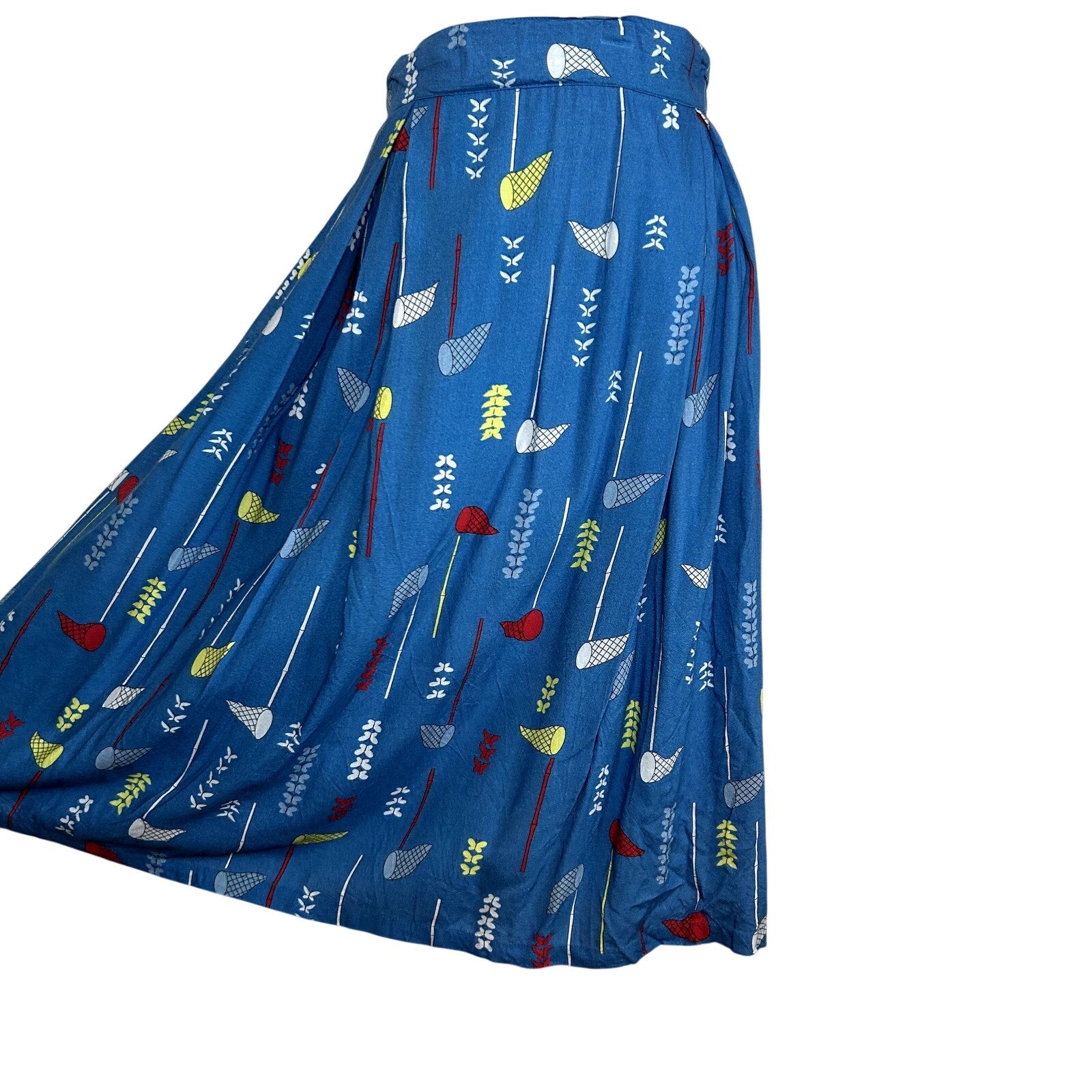 Fever London Blue Pleated Skirt Size 8 Midi Boho Preppy Twee Retro Whimsigoth