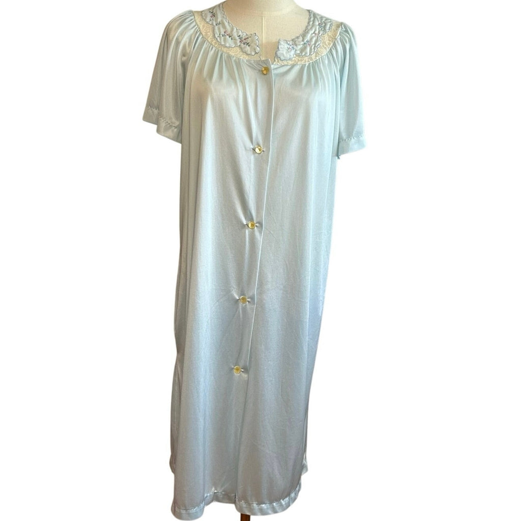 VTG 70s Carole Blue White Lace Nightgown Fairy Coquette Whimsigoth Loungewear M