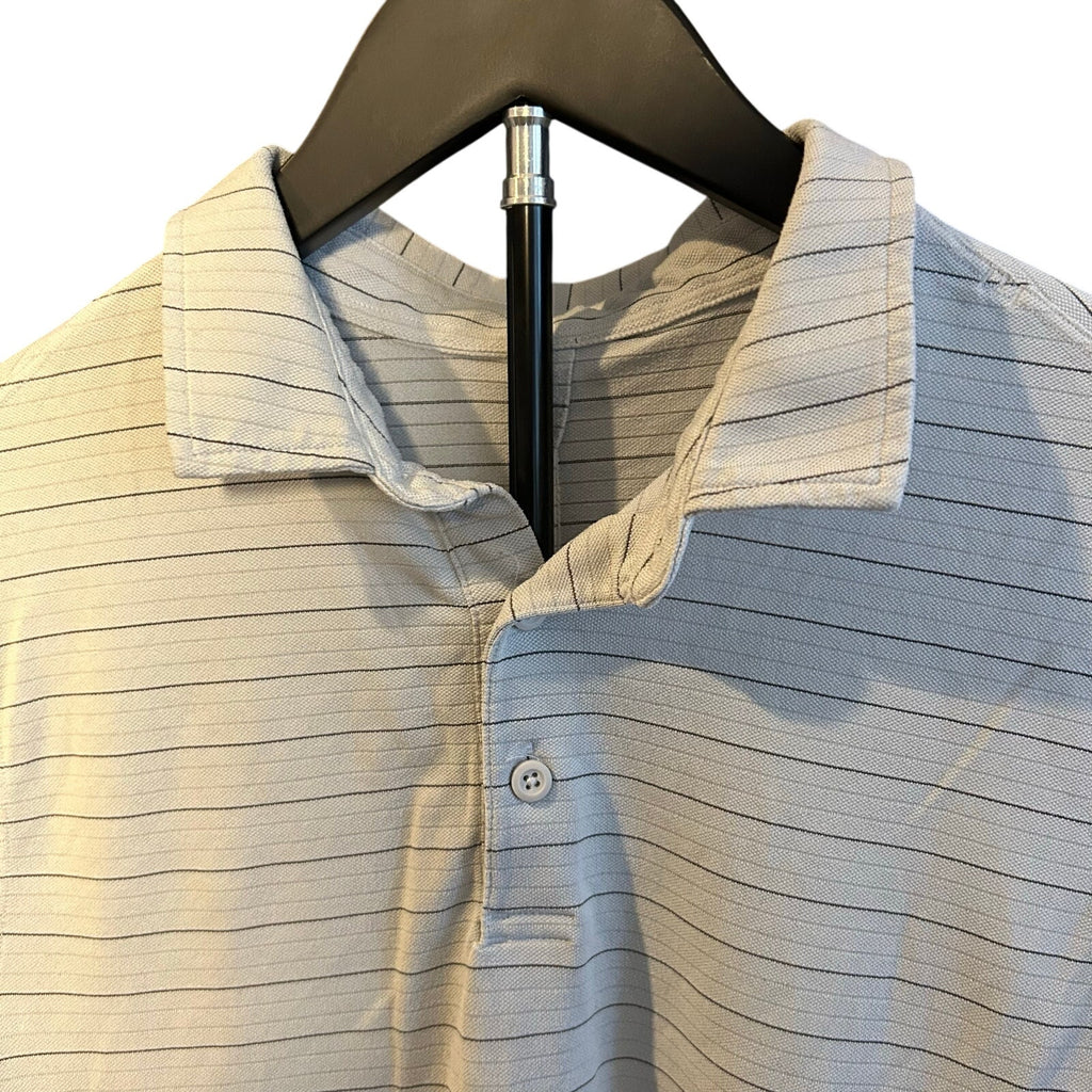 Athleisure Striped Short Sleeve Polo Shirt Grey White Size Small 19x29