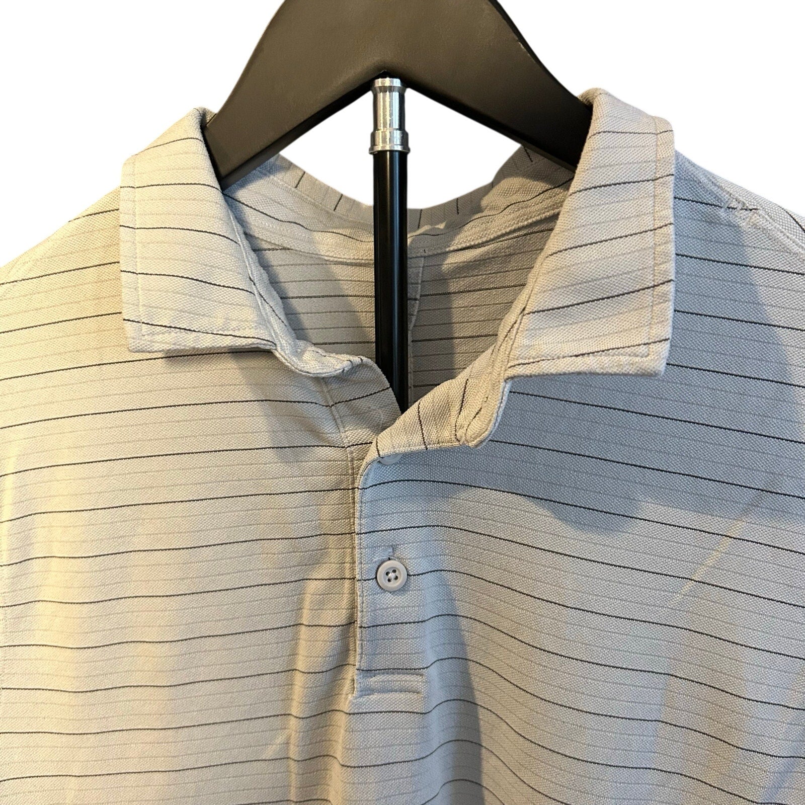 Athleisure Striped Short Sleeve Polo Shirt Grey White Size Small 19x29