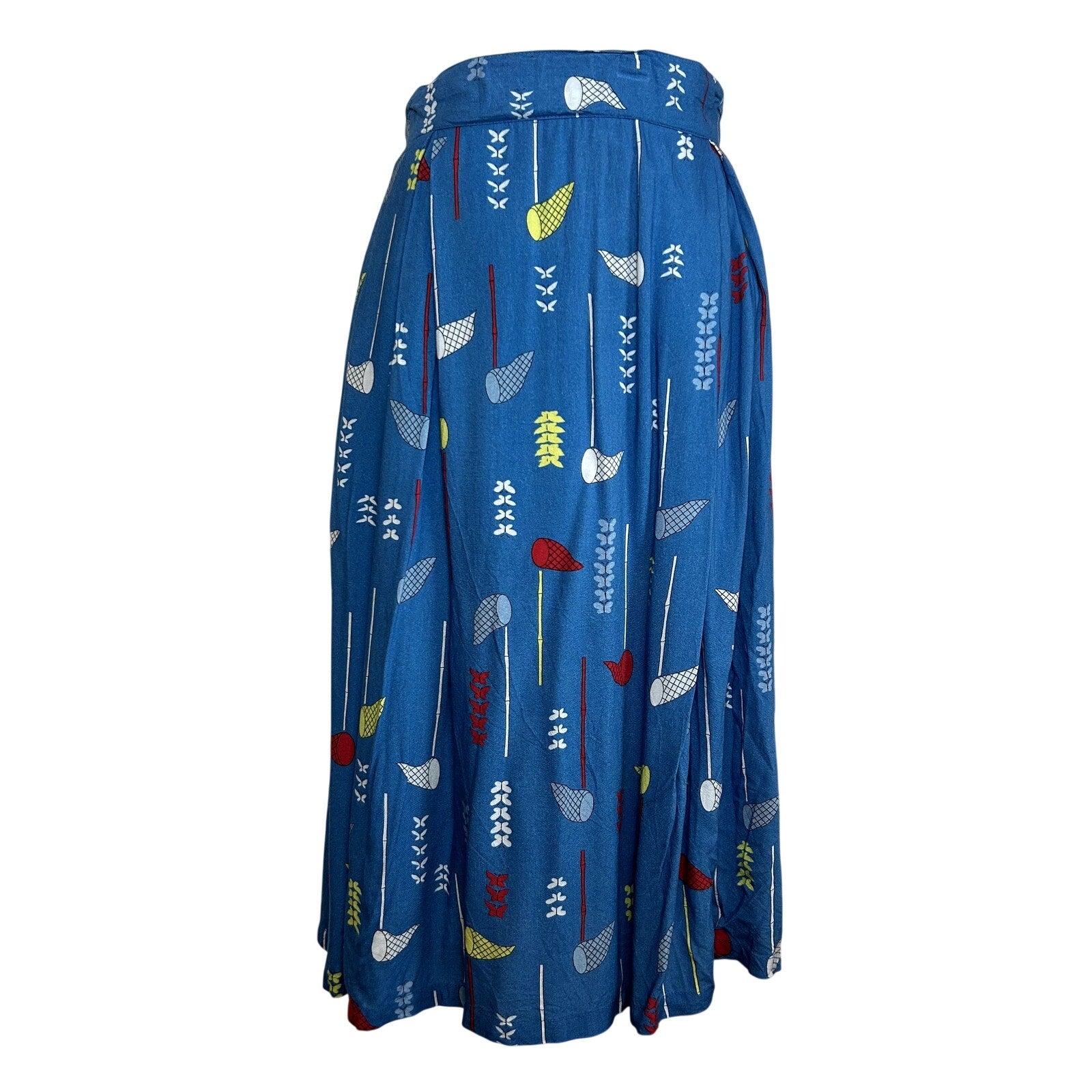Fever London Blue Pleated Skirt Size 8 Midi Boho Preppy Twee Retro Whimsigoth