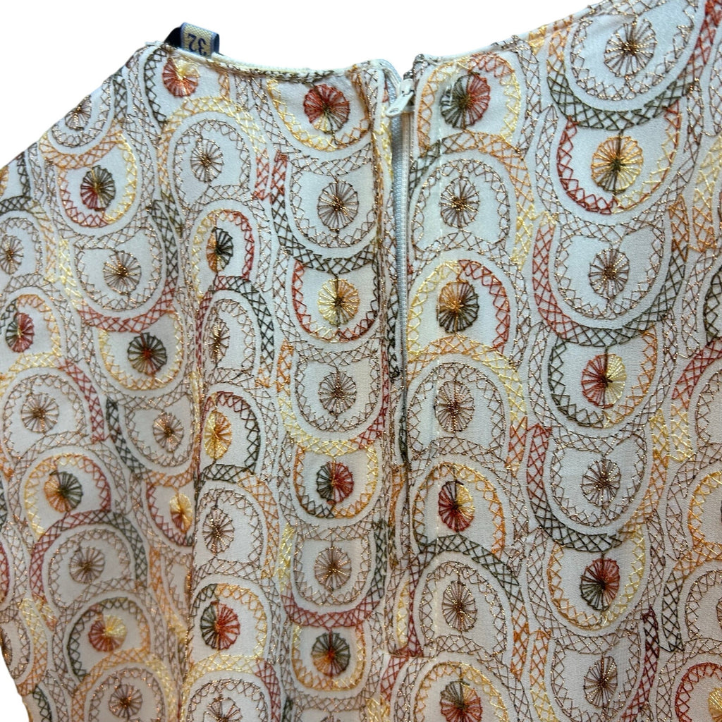 VTG 70s Anmol Indian Metallic Gold Thread Chiffon Dress Boho Whimsigoth XXS