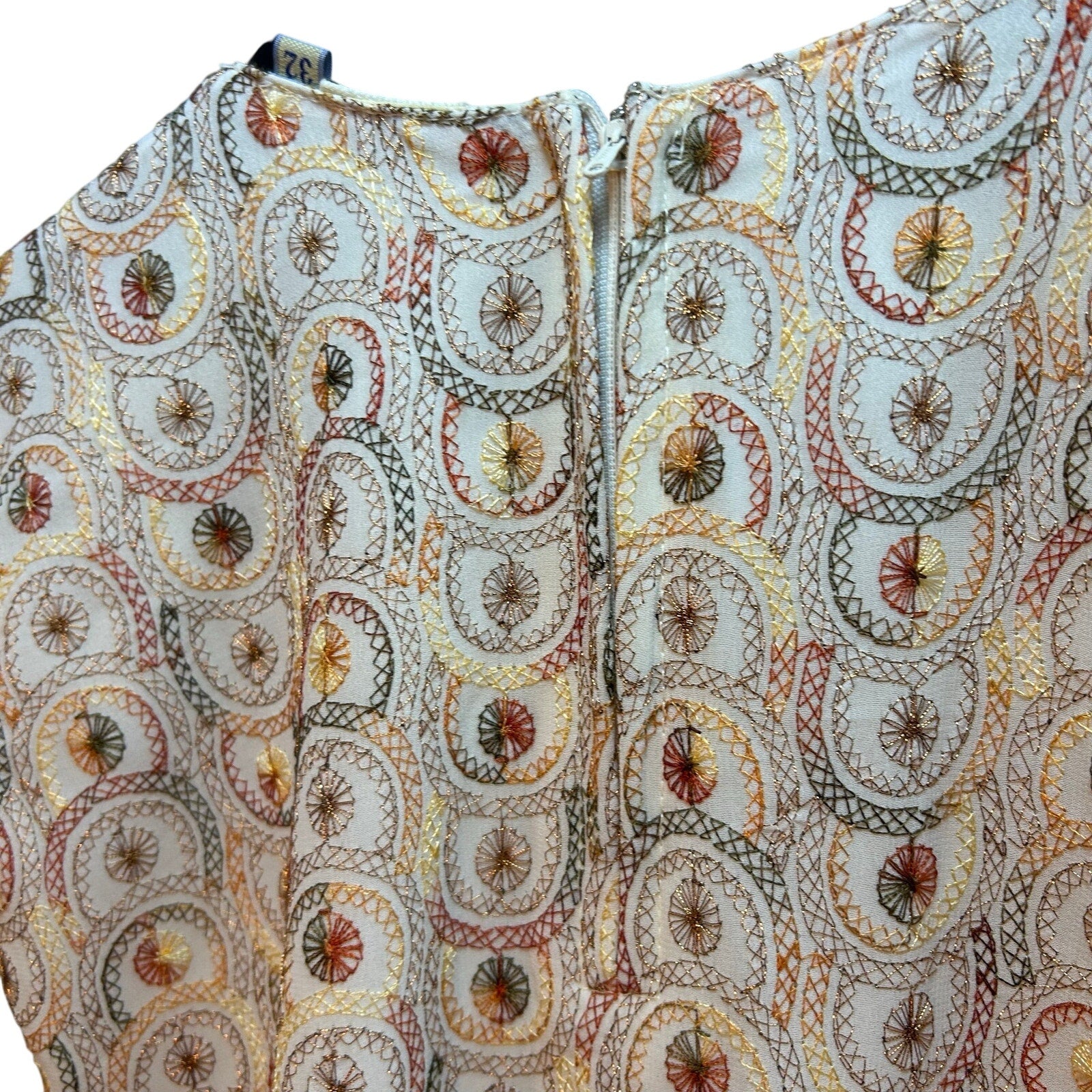 VTG 70s Anmol Indian Metallic Gold Thread Chiffon Dress Boho Whimsigoth XXS