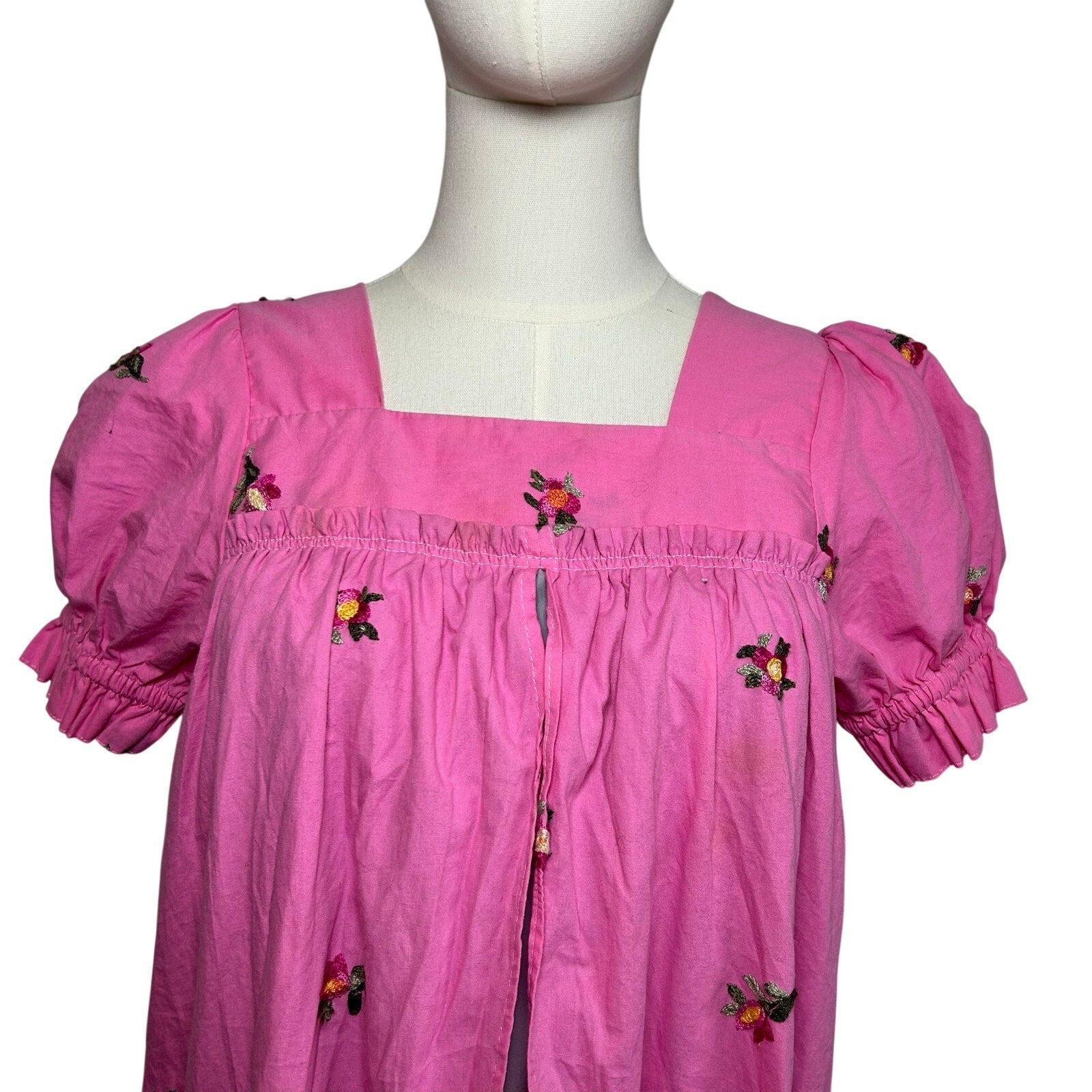 Pink Floral Puff Sleeve Square Neck Regency Bridgerton Dress S Cottage Coquette