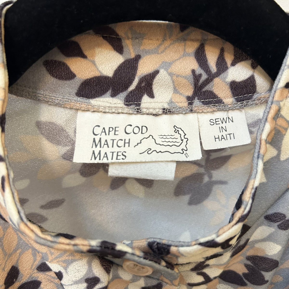 VTG Cape Cod Match Mates Gray Floral Long Sleeve Blouse Retro Boho Career XL