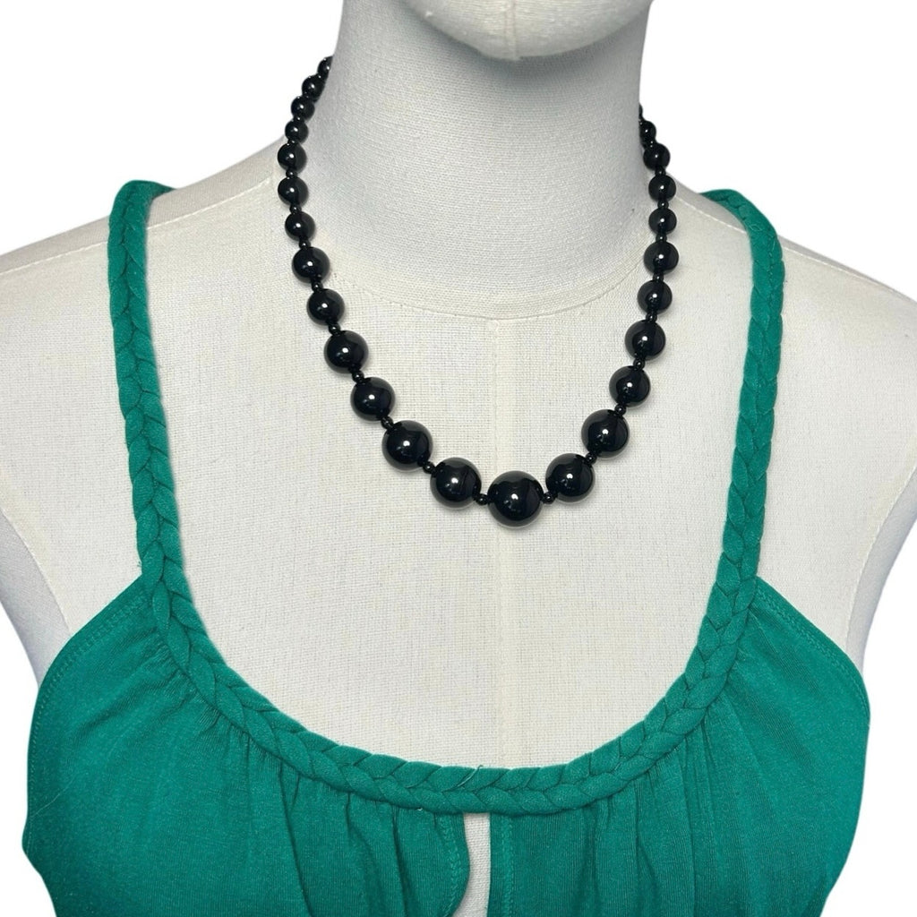 VTG Y2K Black Graduated Bead Necklace Adjustable Whimsygoth Grunge Goth Siren