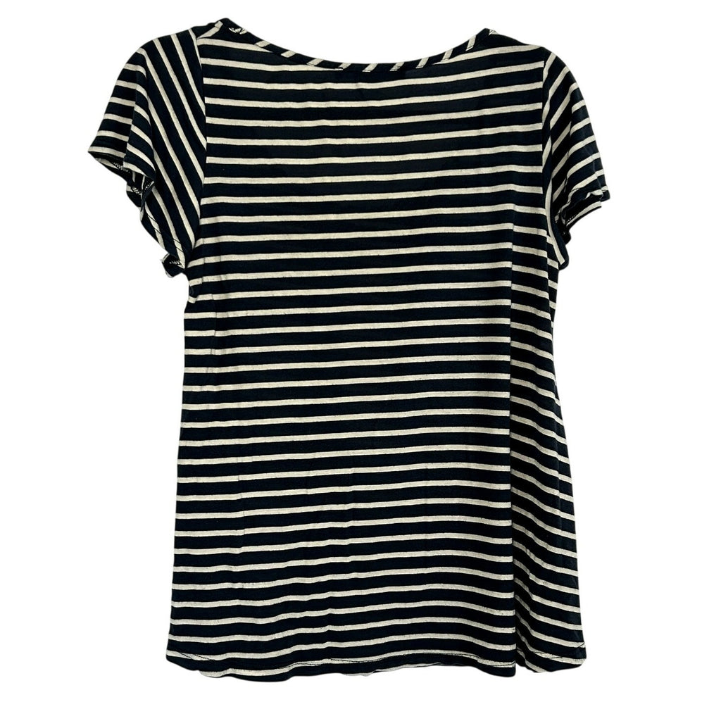 Forever 21 Navy White Striped Floral Graphic Tee Modal Blend Soft Casual Medium