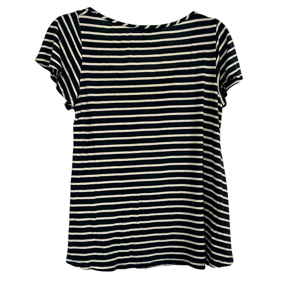 Forever 21 Navy White Striped Floral Graphic Tee Modal Blend Soft Casual Medium