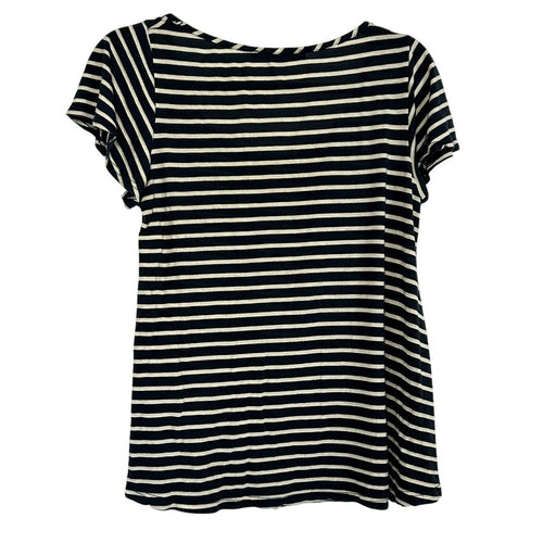 Forever 21 Navy White Striped Floral Graphic Tee Modal Blend Soft Casual Medium