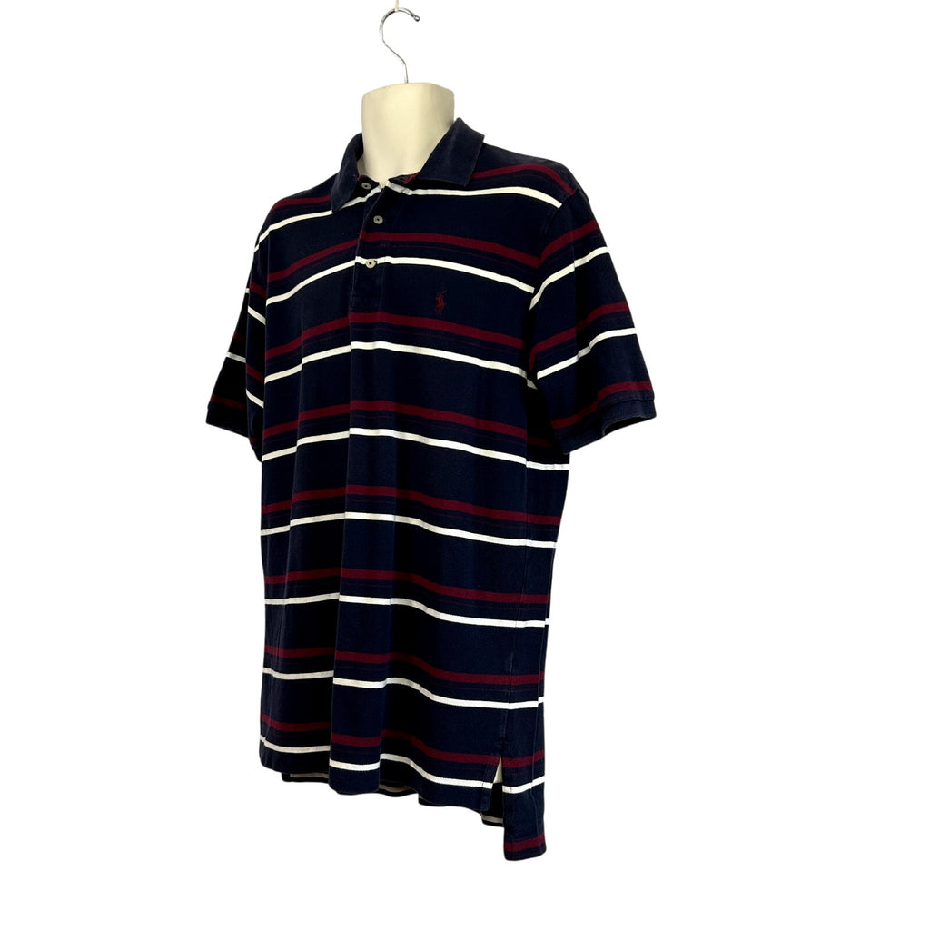 Polo Golf Ralph Lauren XL Navy Burgundy Striped Polo Shirt Embroidered Pony