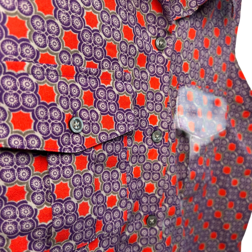Ann Taylor Purple Red Geometric S Sleeveless Button Down Top Casual Preppy Retro