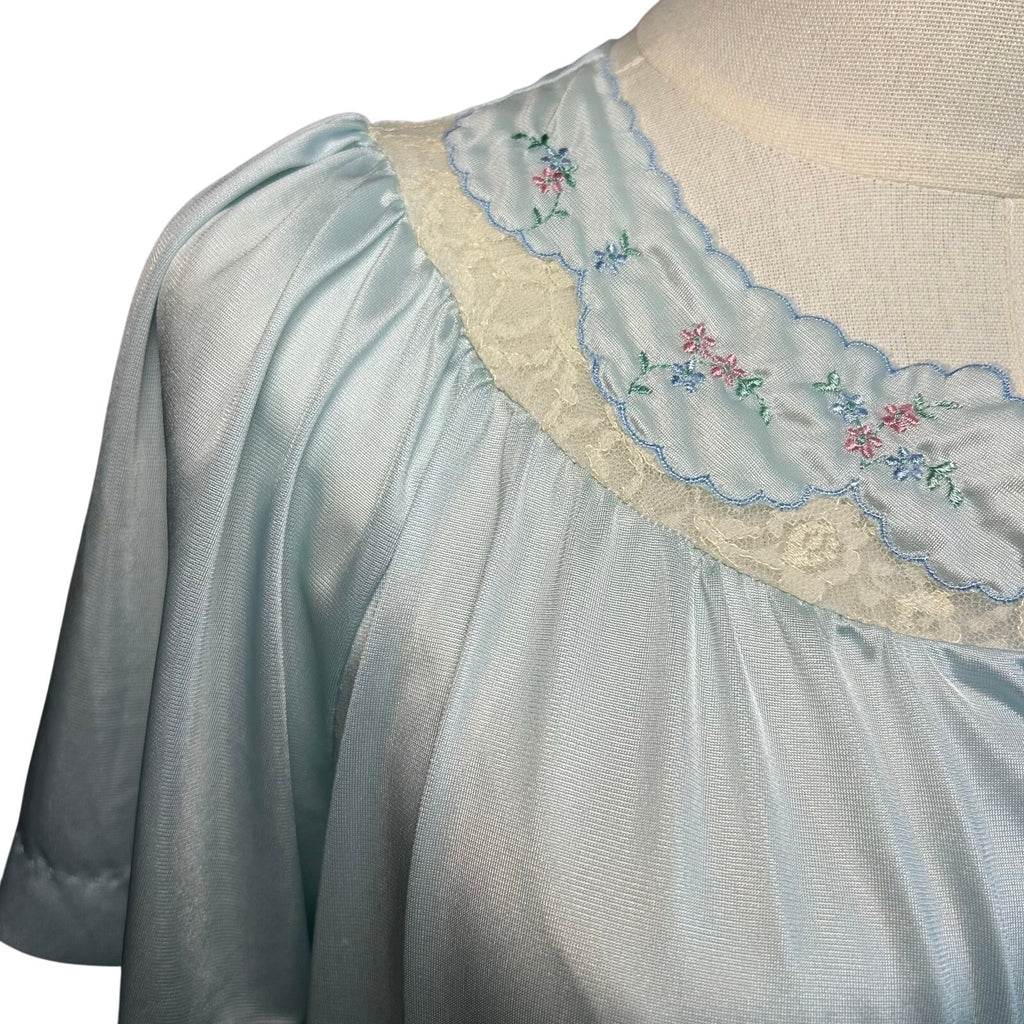VTG 70s Carole Blue White Lace Nightgown Fairy Coquette Whimsigoth Loungewear M