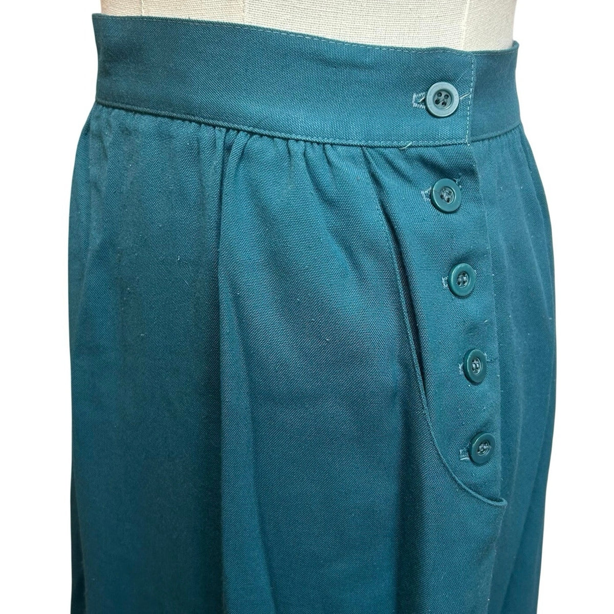 VTG 80s Pliers Green Small A-Line Midi Skirt Retro Cottagecore Dark Academia