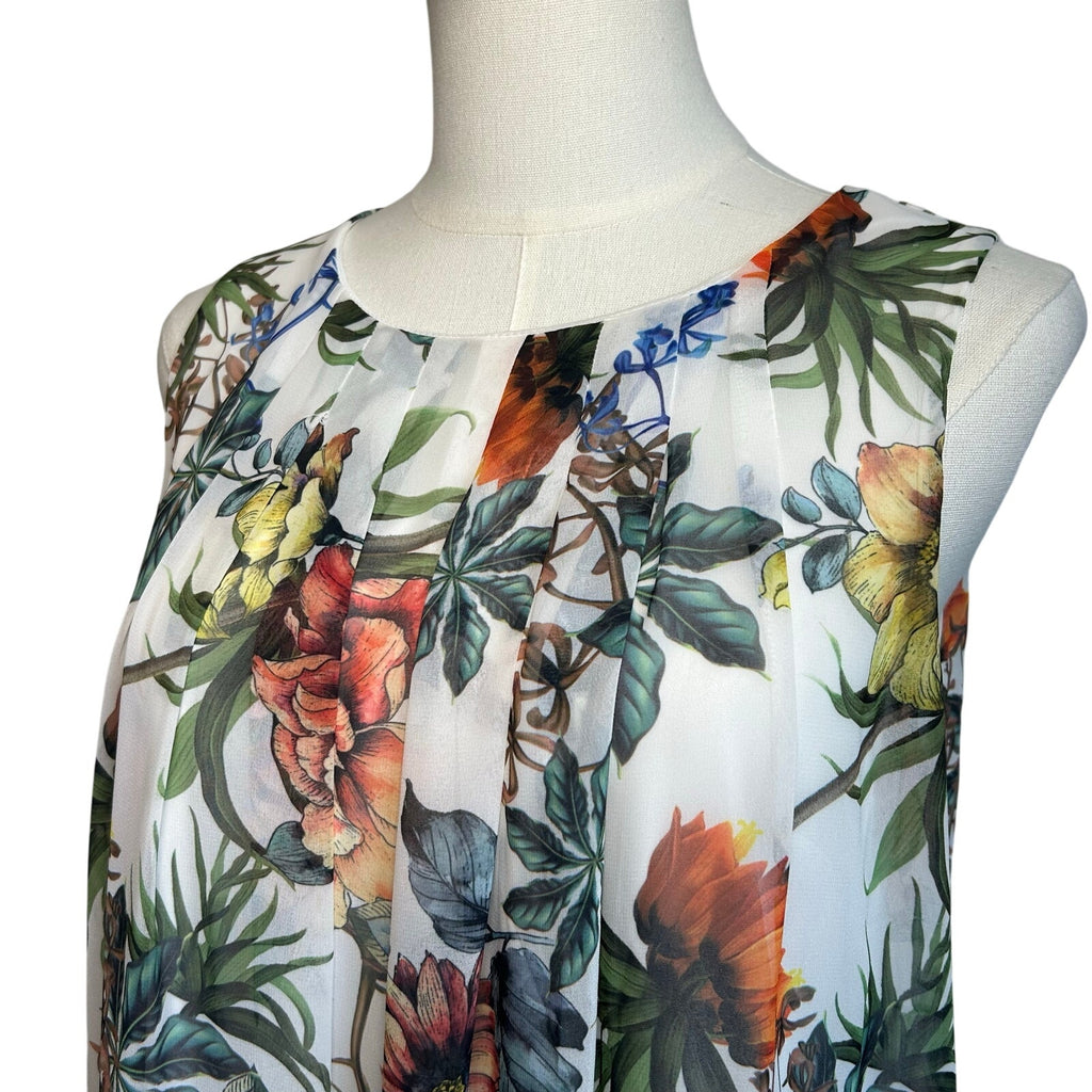 Emma & Michele Multicolor Floral Chiffon Pleated PL Mini Dress Keyhole Coquette