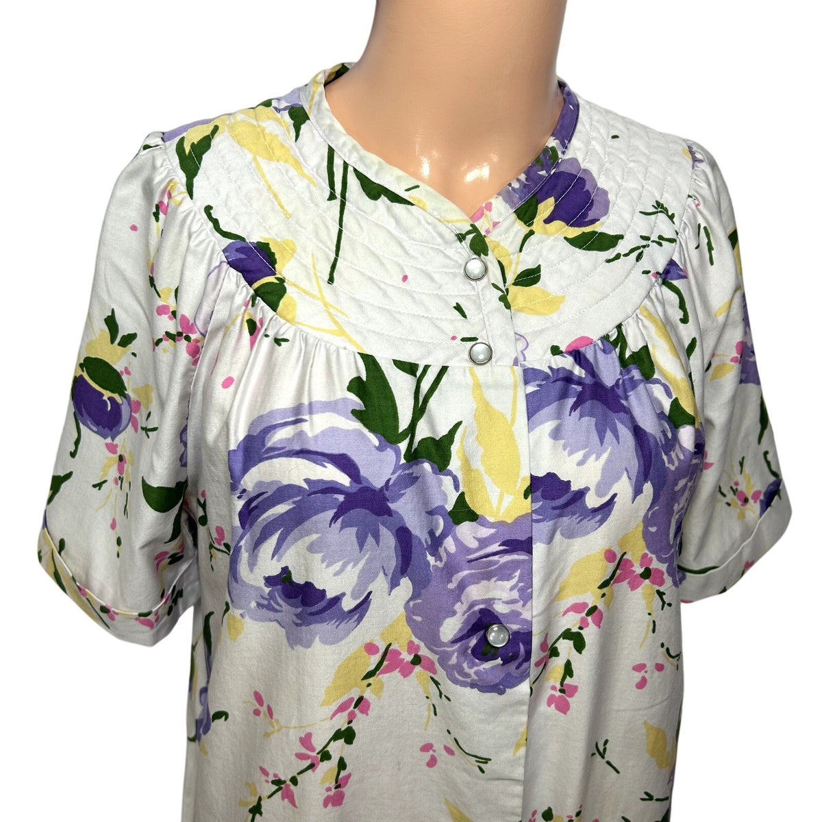 VTG 70s Grand Design S White Purple Floral Quilted Yoke Mumu Midi Dress Retro