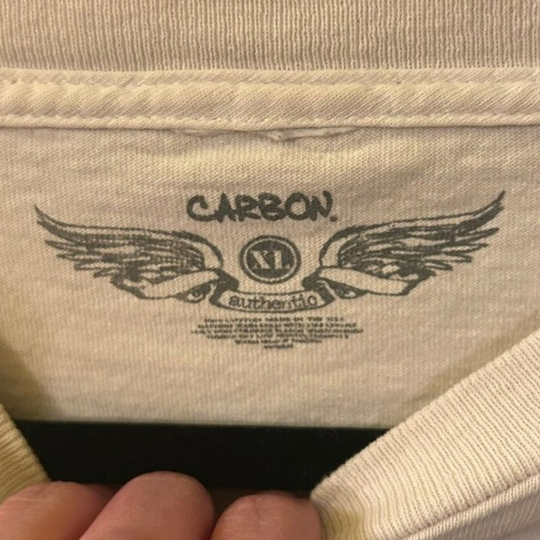 VTG Y2K Carbon Starburst Graphic Tee White Boxy Fit Streetwear XL Skater Grunge