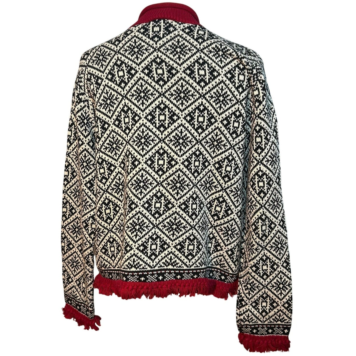 VTG 90s Talbots Large Winter Chalet Snowflake Fringe Knit Pullover Sweater Luxe