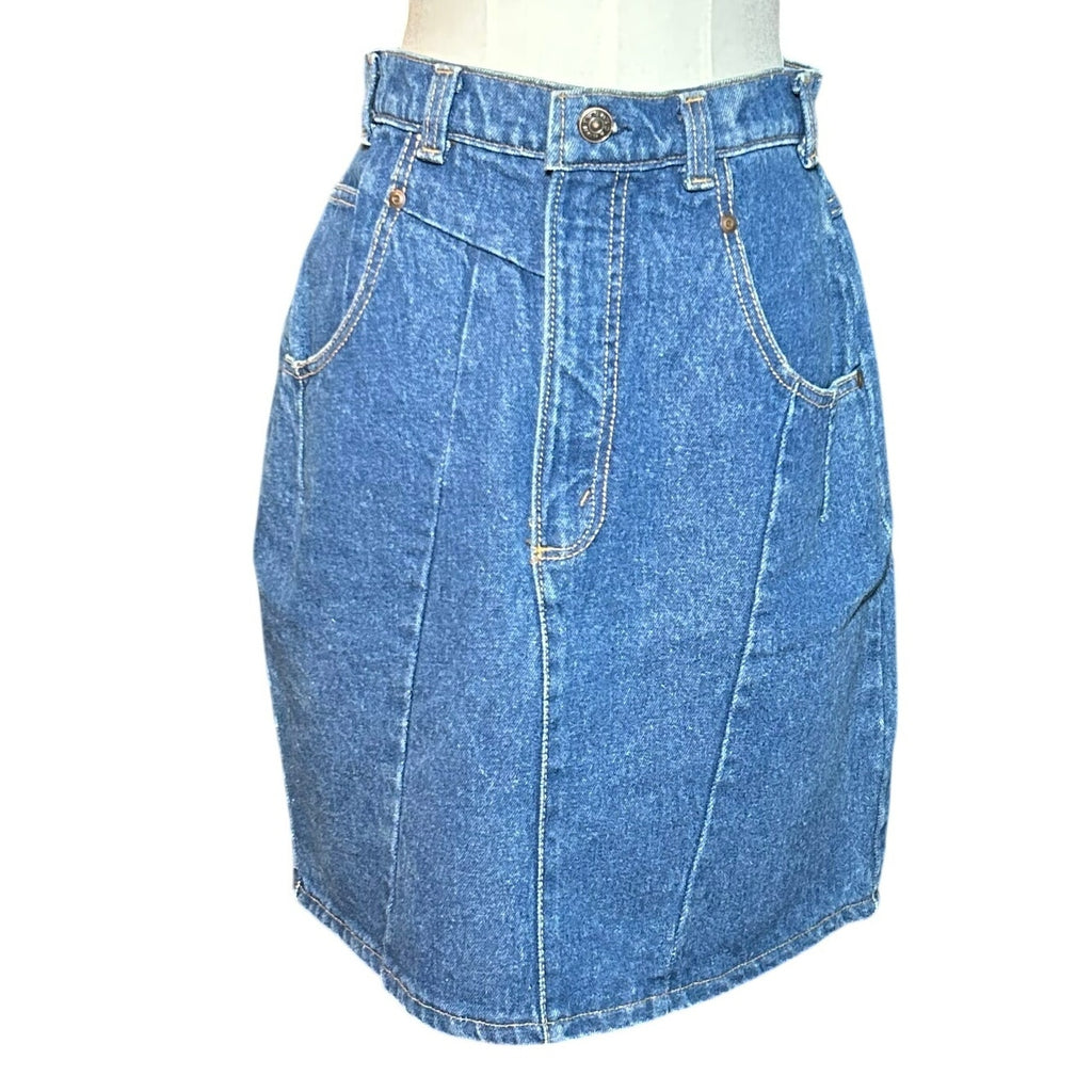 VTG Hunt Club Denim Mini Skirt Made in USA High Waisted Paneled Blue Size 4