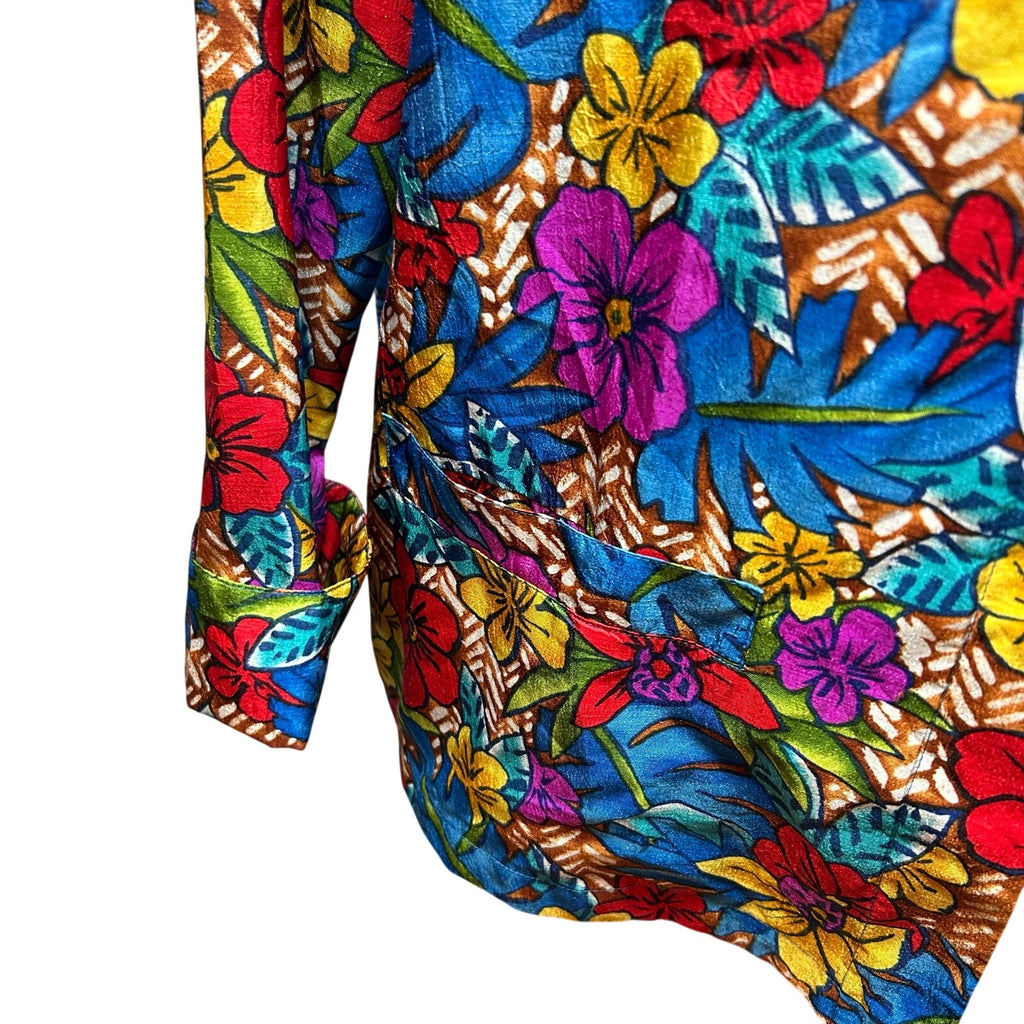 VTG 70s Bechamel 3pc Floral Set Whimsigoth Blue Tropical Jacket Shirt Pants Boho