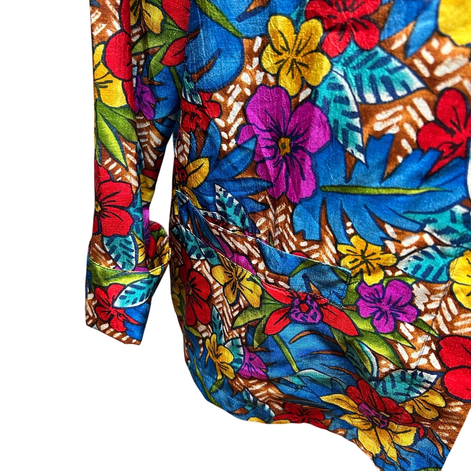 VTG 70s Bechamel 3pc Floral Set Whimsigoth Blue Tropical Jacket Shirt Pants Boho