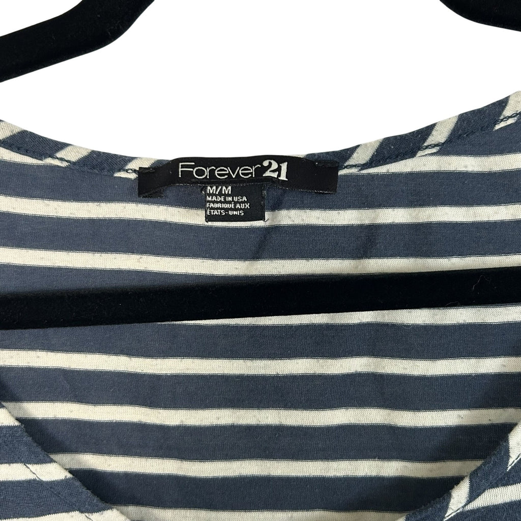 Forever 21 Navy White Striped Floral Graphic Tee Modal Blend Soft Casual Medium