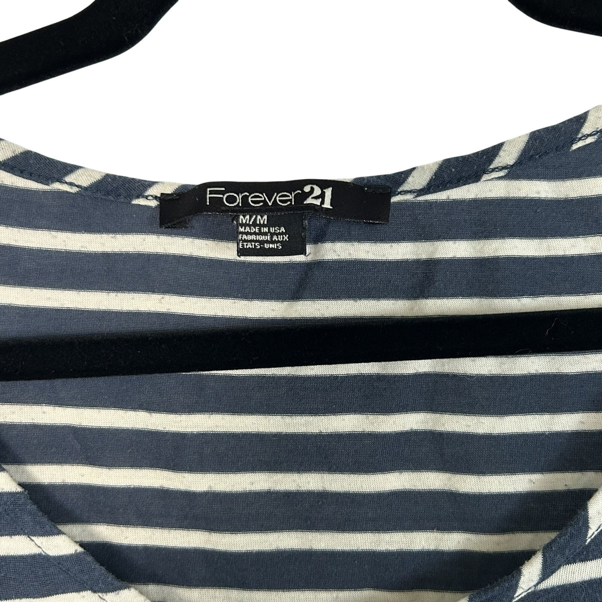 Forever 21 Navy White Striped Floral Graphic Tee Modal Blend Soft Casual Medium