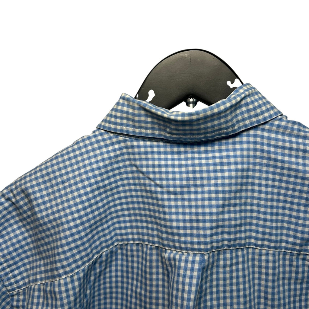 VTG Y2K Arrow Light Blue Gingham Plaid Short Sleeve Button Down Shirt Basics