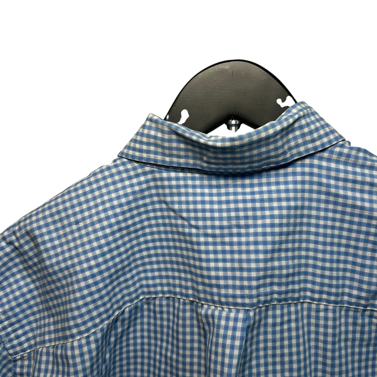 VTG Y2K Arrow Light Blue Gingham Plaid Short Sleeve Button Down Shirt Basics