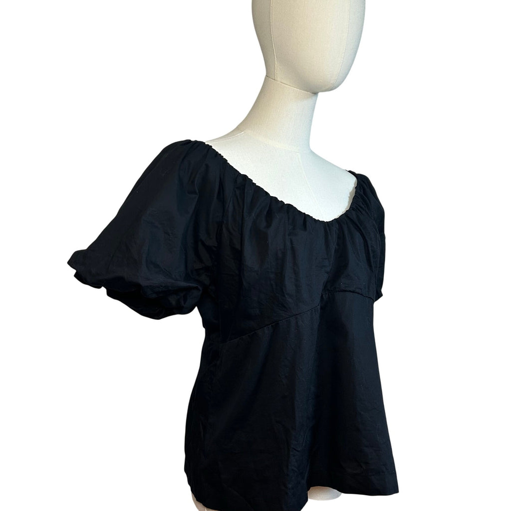 Old Navy Black L Empire Waist Puff Sleeve Top Boho Peasant Cottage Minimalist
